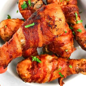 Air fryer bacon wrapped drumsticks