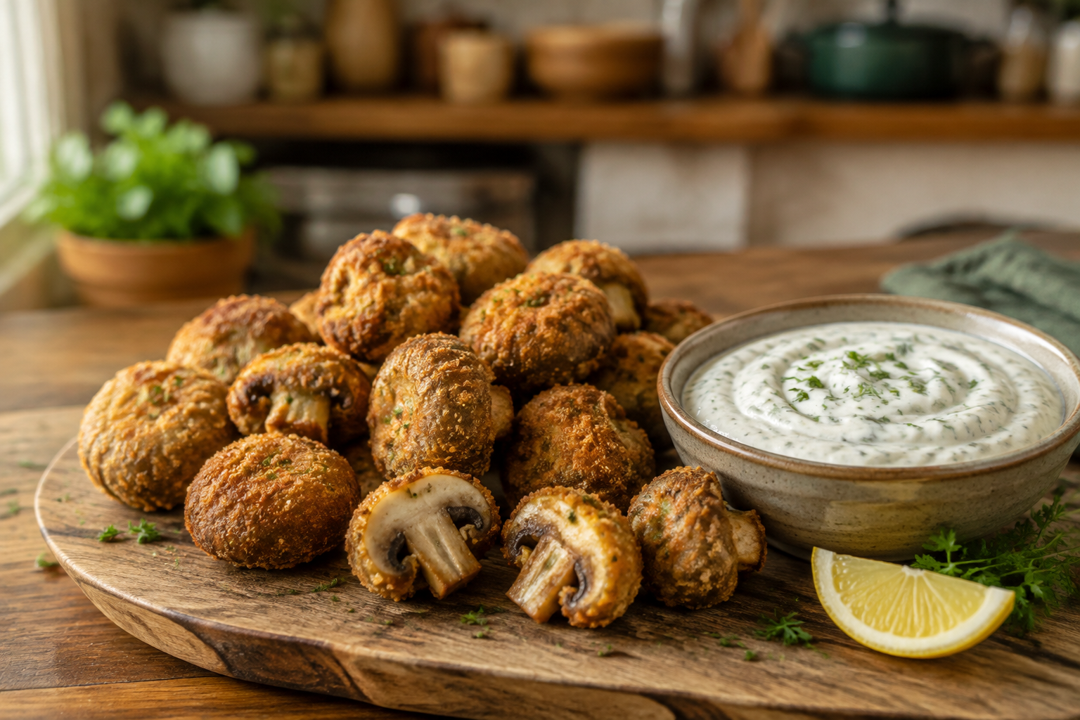 Crispy Fried Mushrooms with Cool Ranch Dip