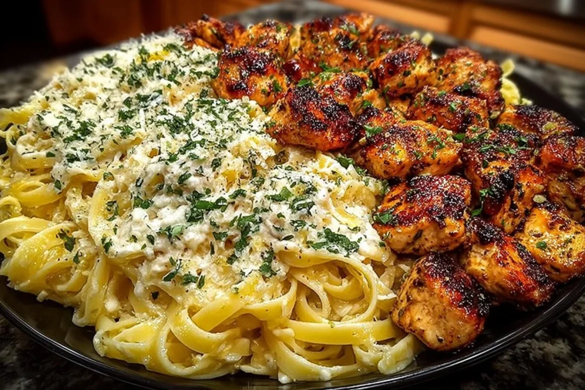 Creamy Garlic Butter Chicken & Linguine in Alfredo Sauce