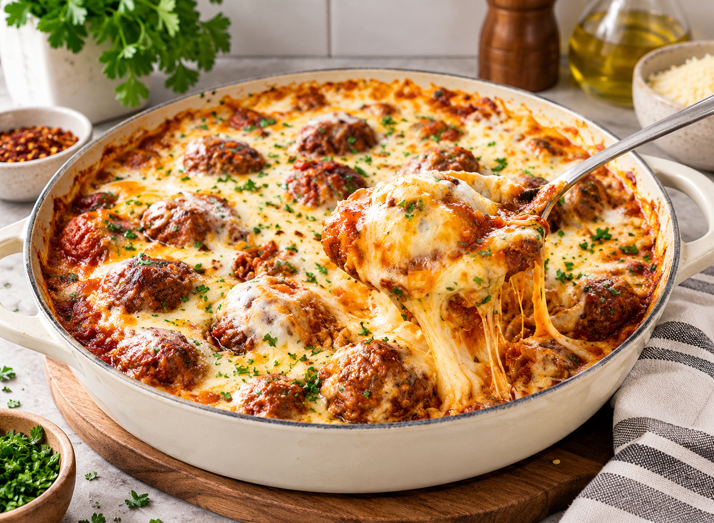Cheesy Baked Meatball and Potato Casserole