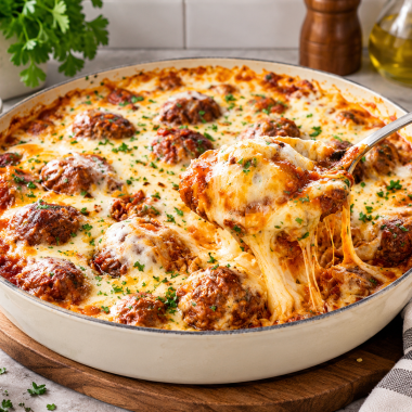 Cheesy Baked Meatball & Potato Casserole