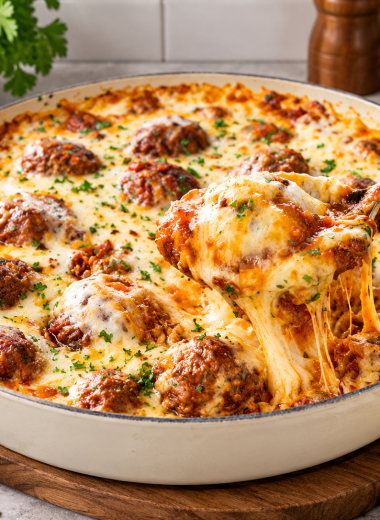 Cheesy Baked Meatball & Potato Casserole